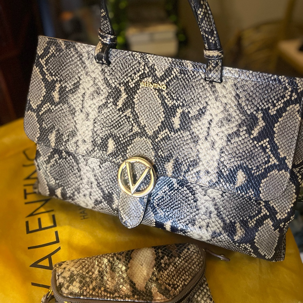 Valentino Logo Leather Snake Print Women's Bag